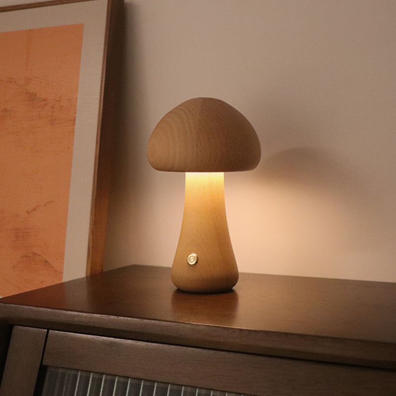 Houten paddenstoel lamp