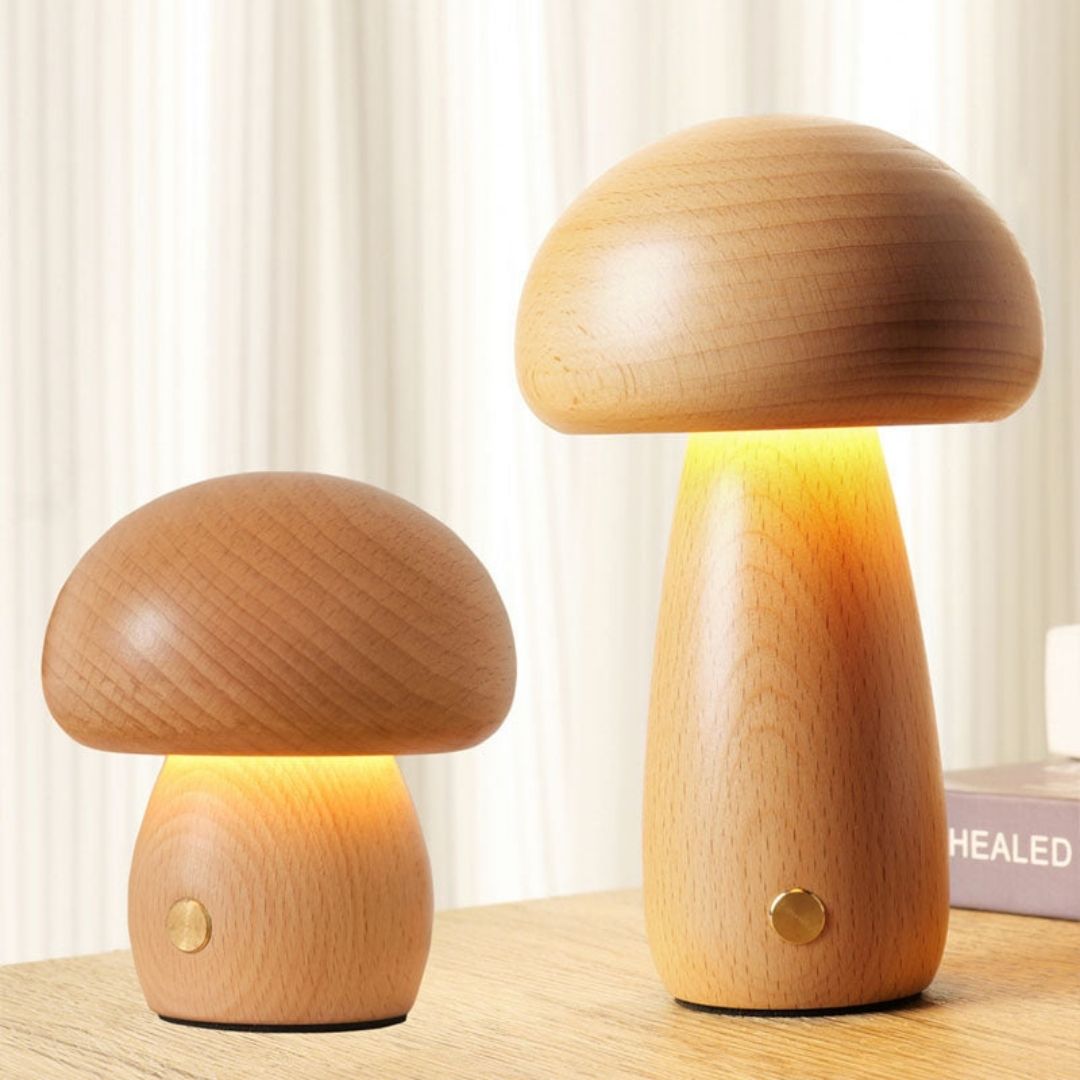 Houten paddenstoel lamp