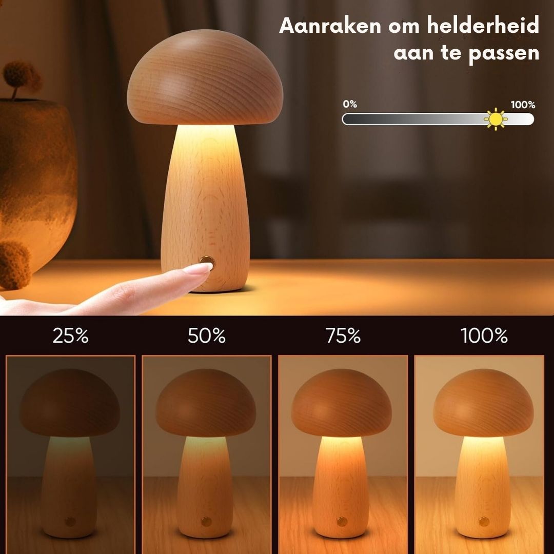 Houten paddenstoel lamp