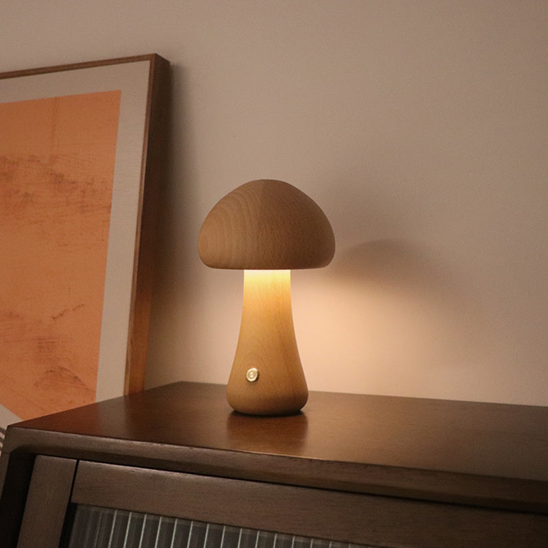 Houten paddenstoel lamp